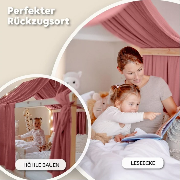 lilimaus Betthimmel Hausbetthimmel Baumwoll Musselin Betthimmel Kinder Hausbett 2er Set, Stilvolle Musselin-Deko für Kinderzimmer, ideal als Geschenkidee – Bild 2