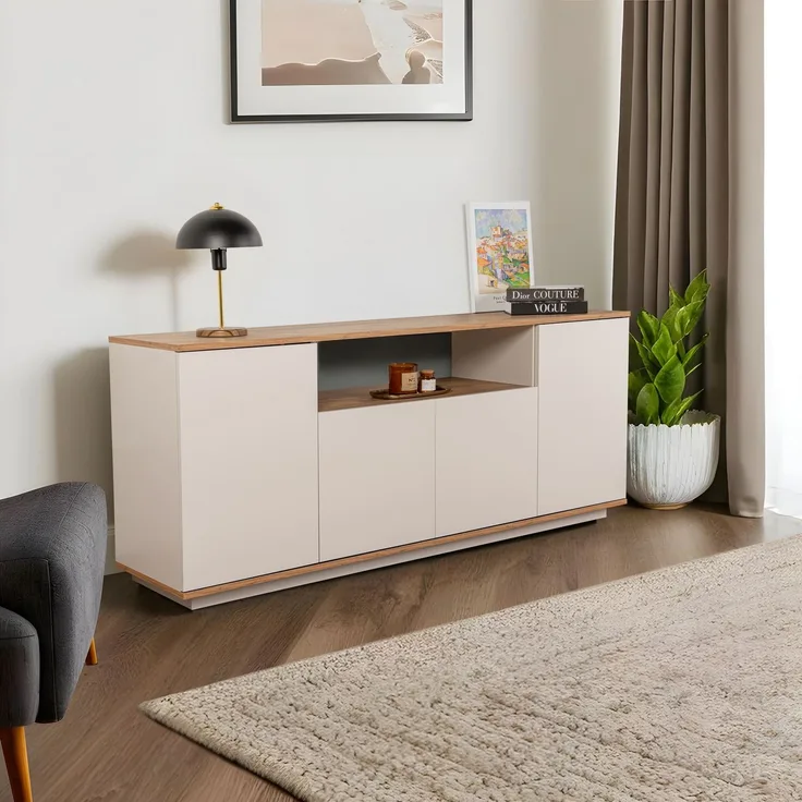 Vente-unique - LOTULA Sideboard Holz, Platte BeigeBeige - B 44,5 cm x H 75 cm x L 180 cm