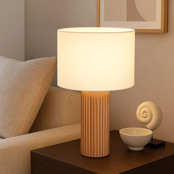 Tischlampe, Keramik Mokka, Textil Beige, H 51 cm – Bild 5