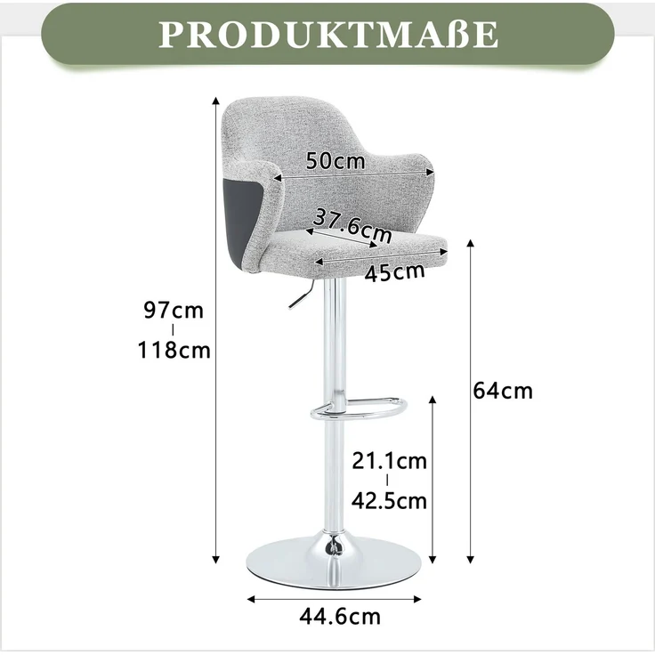 Barhocker-Set, 2 Stück, 118x45x37.6 cm, höhenverstellbar und 360° drehbar – Bild 5