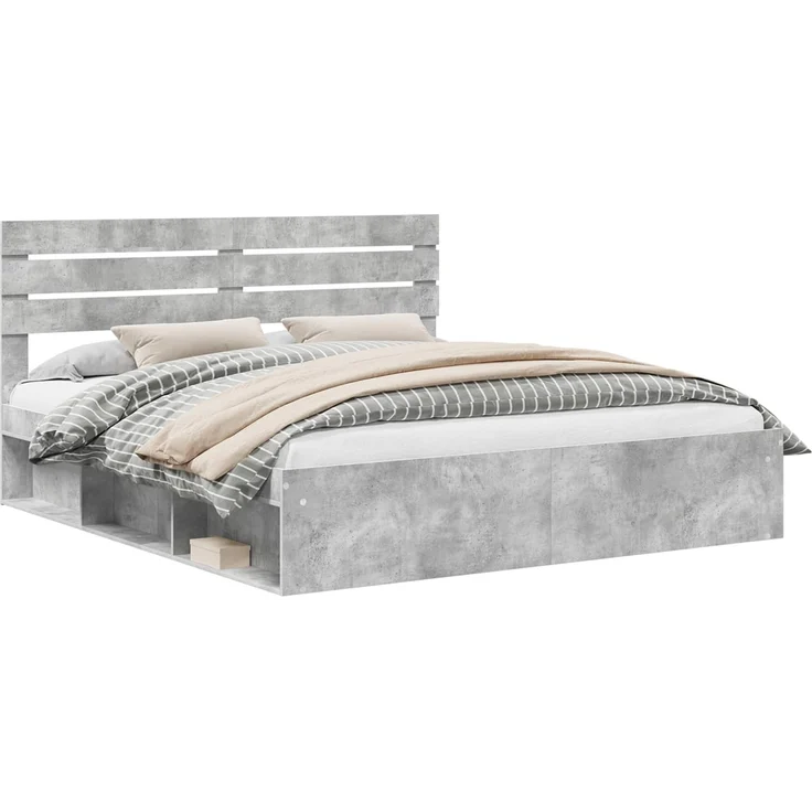 vidaXL Bettrahmen mit Kopfteil Beton 180 x 200 cm Massives Kiefernholz 3411386 – Bild 1