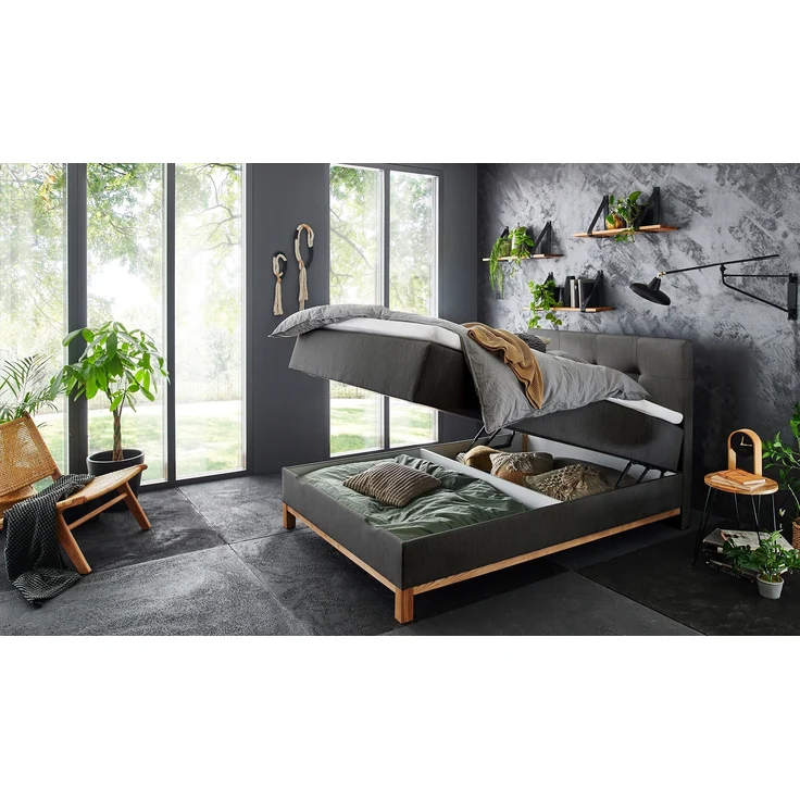 Boxspringbett Calais / Catania, Stoff, Schwarz, 122 x 116 x 209 cm – Bild 2
