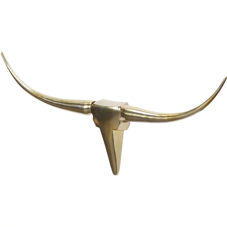 Wohnling Deko Geweih Bull M Gold 100cm Aluminium Stierkopf Modern Wandskulptur Longhorn 100x6x40 cm – Bild 4
