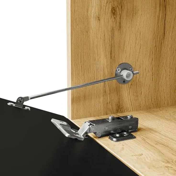 Ball & Cast TV Board Hängend & Stehend mit 3 Staufächern und integrierter Beleuchtung, 180 x 35 x 30 cm, Schwarz + Original Holzfarbe – Bild 8