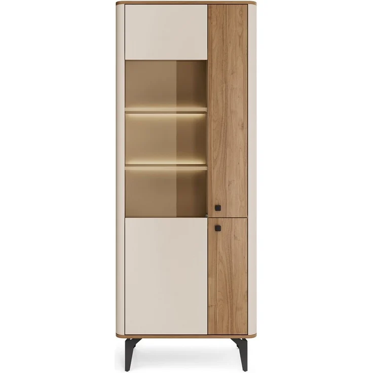 Beautysofa Vitrine AURORA Glasschrank mit Hartglas (Hohe Vitrine, modernes Design mit TIP-ON, mit LED-Beleuchtung oder ohne LED) Cashmere & Royal Nussbaum – Bild 2