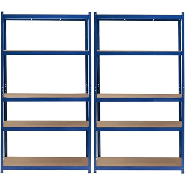 Wiltec Set 2X Schwerlastregal 100 x 50 x 200 cm, 200kg/Ebene, Steckregal blau, Lastenregal mit 5 Ablagen, Werkstattregal – Bild 5