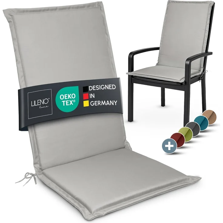 LILENO HOME Gartenstuhl Auflagen [1er Set - Hochlehner] in Grau - bequeme Liegen als Sitzauflagen für Gartenmöbel - Stuhlkissen für Gartenstühle und Klappstühle MIA – Bild 1