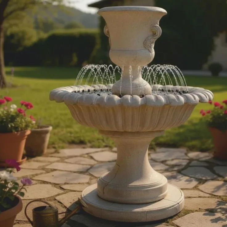 Casa Padrino Barock Springbrunnen Grau Ø 153 x H. 190 cm - Prunkvoller Gartenbrunnen