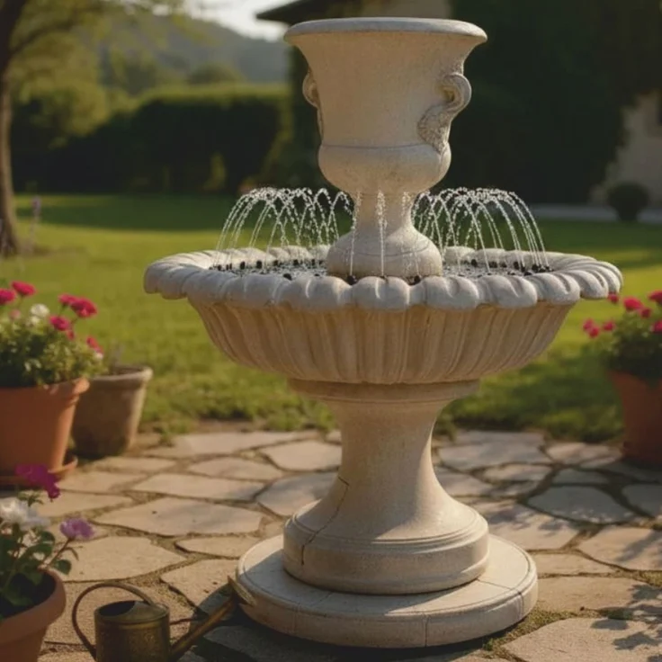 Casa Padrino Barock Springbrunnen Grau Ø 153 x H. 190 cm - Prunkvoller Gartenbrunnen – Bild 1