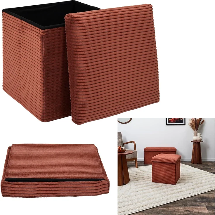 HOME DECO FACTORY, HD0275, Cotele Scott Terra Faltbare Ottoman-Truhe, Weichheit, Möbel, Sitz, Faltbare Truhe und Bank, 38 x 38 x 38 cm, Sitzhöhe 38 cm, Terrakotta – Bild 3