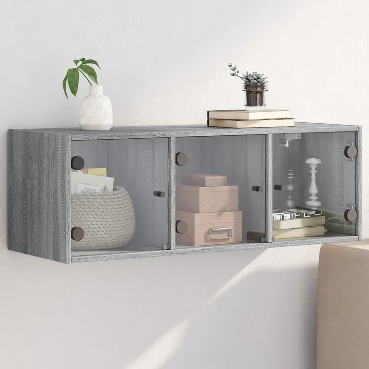 vidaXL Wandschrank mit Glastüren Grau Sonoma 102x37x35 cm 836516
