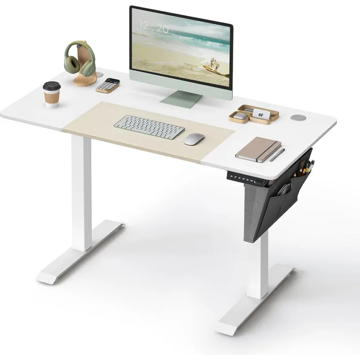 SONGMICS Höhenverstellbarer Schreibtisch elektrisch, 60 x 120 x (72-120) cm, stufenlos verstellbar, gespleißte Platte, Memory-Funktion mit 4 Höhen, Auffahrschutz, weiß LSD015W01