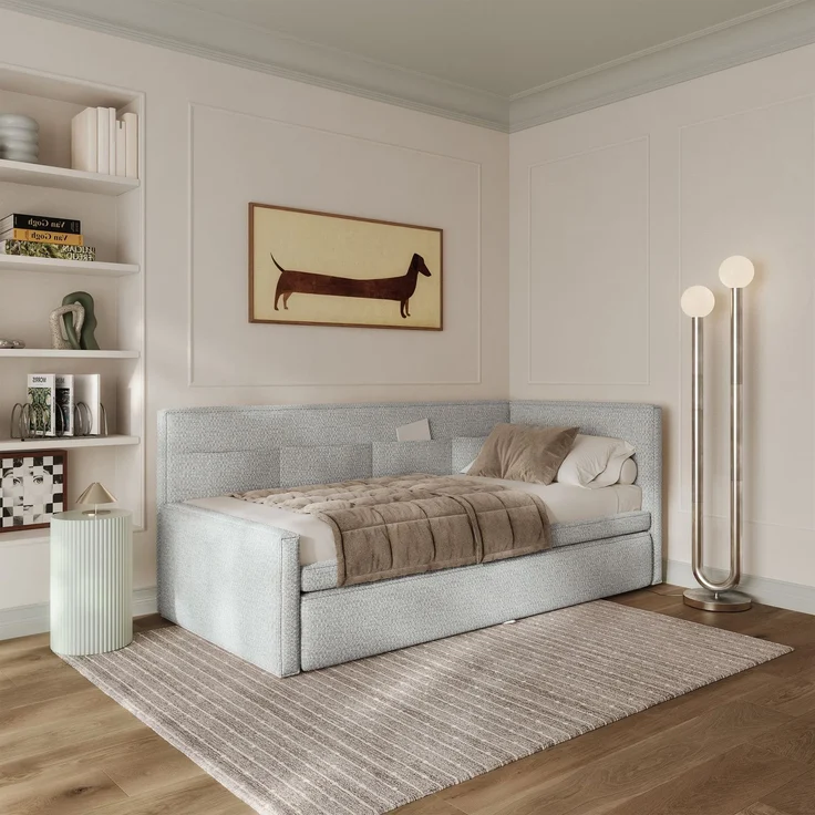 Selsey 'Nesmi' Polsterbett mit Bettkasten, Webstoff Hellblau, 90x200 cm – Bild 2