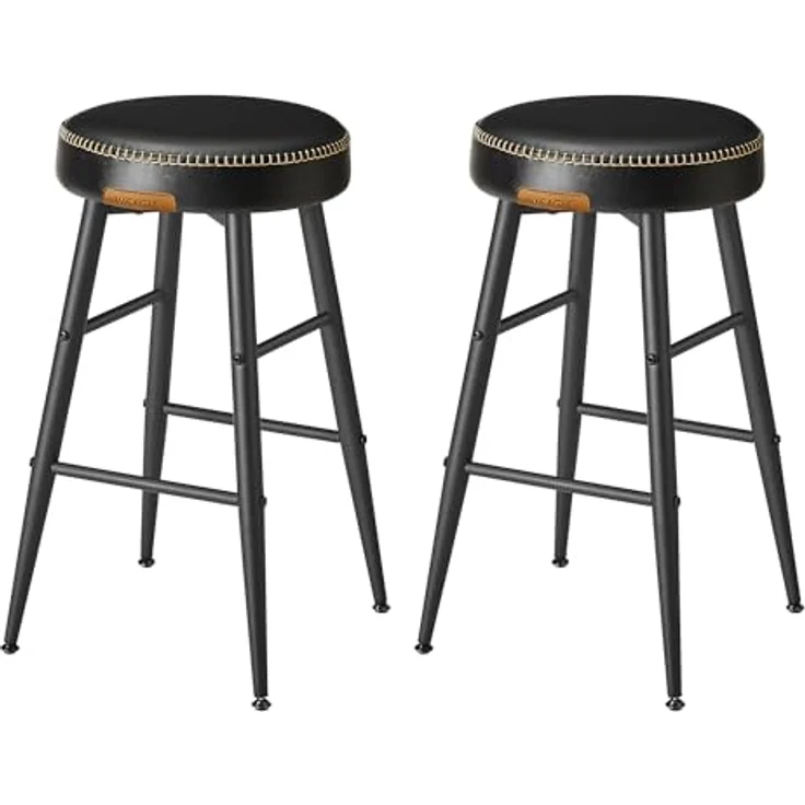 VASAGLE EKHO Kollektion - Barhocker, 2er Set, Barstuhl, Küchenstuhl, Kunstleder, Mid-Century-Modern-Stil, 63 cm hoch, Küche, Esszimmer, einfacher Aufbau, tintenschwarz LBC080B01 – Bild 2
