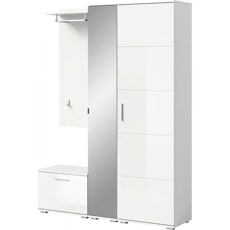 Garderobe Set 4-teilig Grazie in weiß Hochglanz 140 x 191 cm