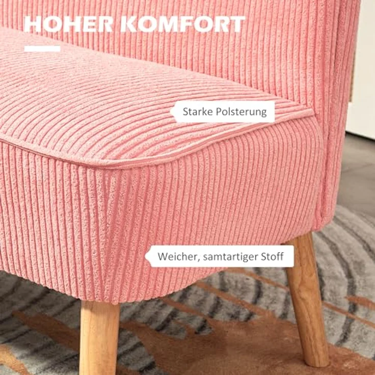 HOMCOM 2-Sitzer Sofa, Rosa, Skandi Design mit pflegeleichtem Stoffbezug, 56.5x77x117 cm – Bild 4