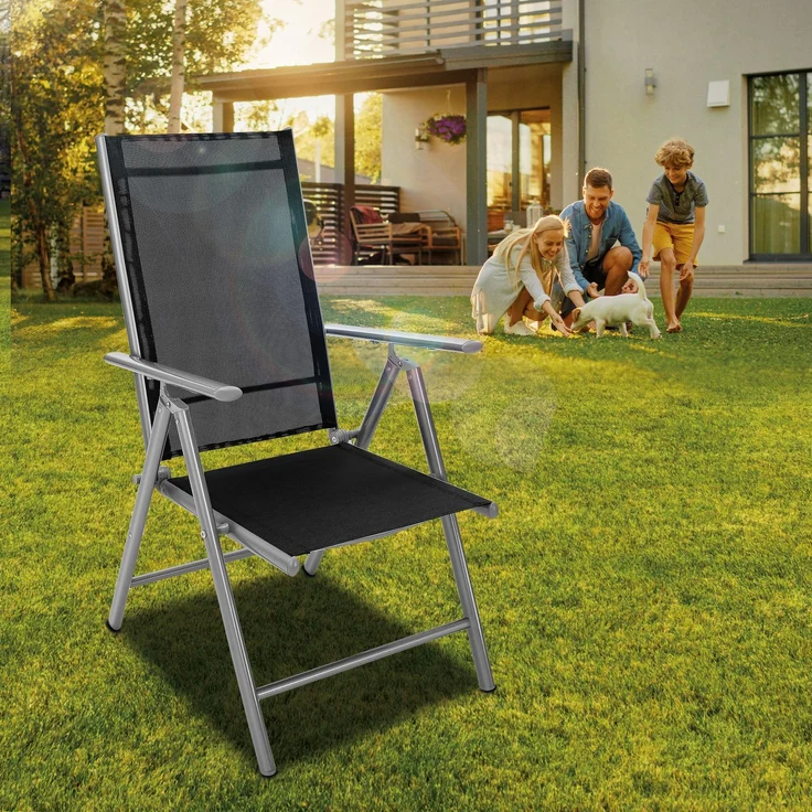 tillvex Gartenstuhl Silber klappbar aus Aluminium | Hochlehner mit Armlehnen | Klappstuhl verstellbar | Klappsessel Balkon Garten Terrasse – Bild 3