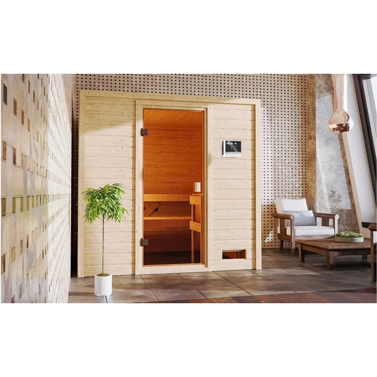 Karibu Sauna Adelina ohne Dachkranz + 9kW Saunaofen mit ext. Steuerung Easy – Bild 3