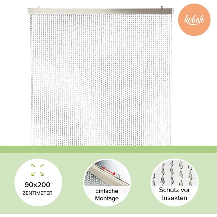 Kobolo Türvorhang Vorhang CLEAR transparent 72 Stränge 90x200cm (1 St), Ösen, transparent – Bild 2