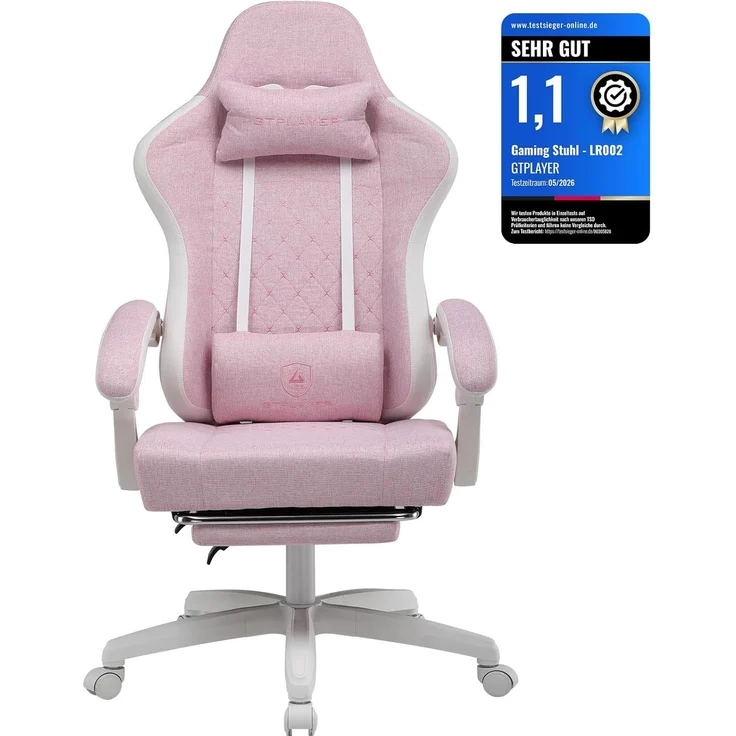 GTPLAYER Gaming-Stuhl Ergonomischer Gaming Sessel Schreibtischstuhl aus Stoff/Kunstleder (Pacekung), Federsitzkissen mit Fußstütze – Bild 1
