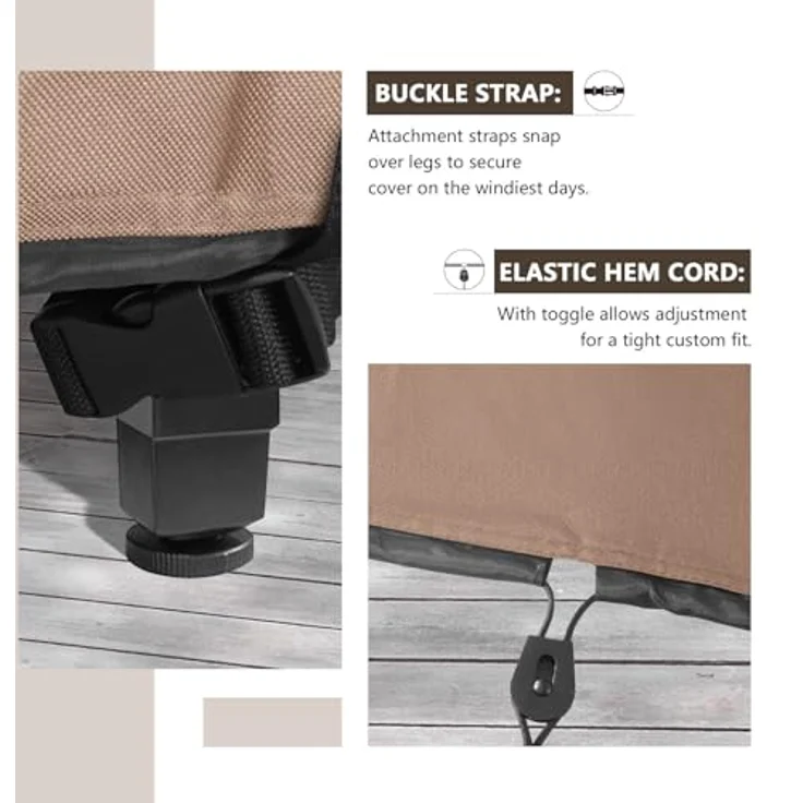 ULTCOVER Quadratische Abdeckung für Terrassentische, robuste 600D-Leinwand, wasserdicht, für Esstisch und Stühle, Allzweck-Möbelabdeckung, Größe 157,5 cm – Bild 5