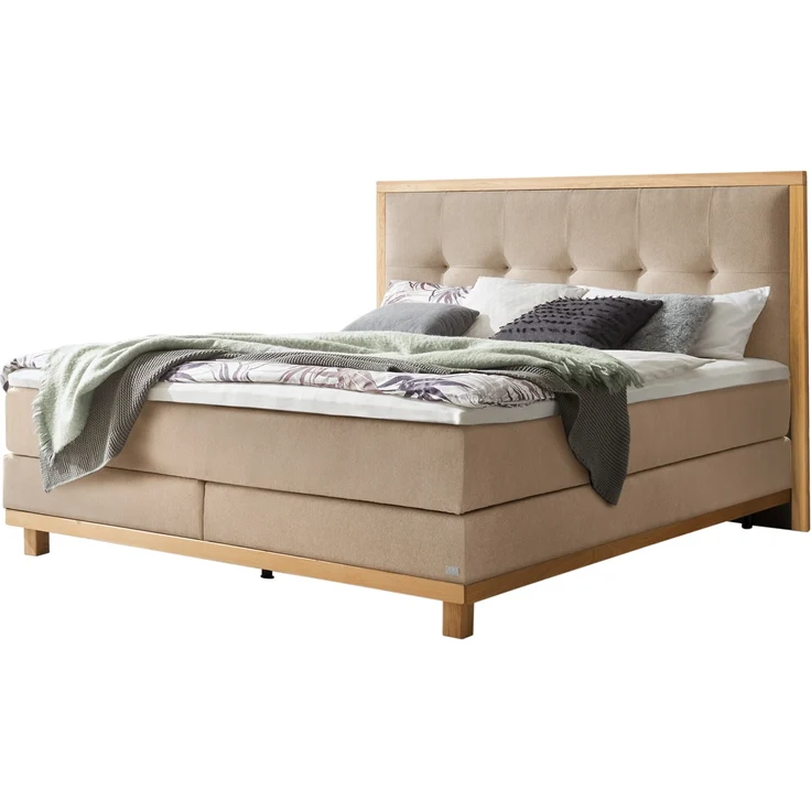 Cecilia Boxspringbett braun Eiche MassivholzPolyester/Polyamid/Viskose 206cm x 148cm x 125cm – Bild 1