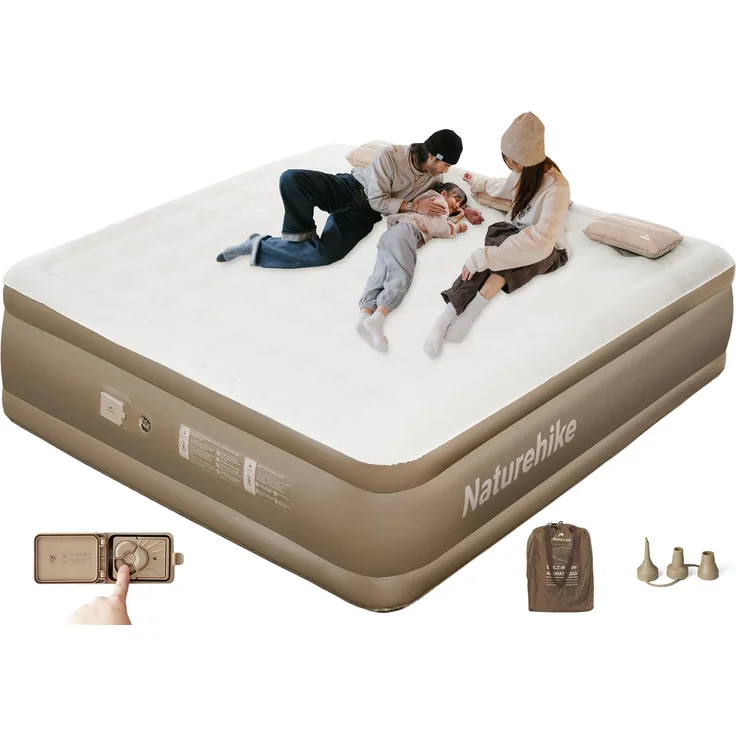 Naturehike Luftmatratze 3 Personen Selbstaufblasend mit Akkupumpe - Aufblasbares Gästebett 200 x 180 x 45 cm für Camping & Zuhause, Leicht, Bequem und Schnell aufblasbar
