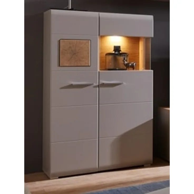 Vitrine FUN PLUS II basalt Eiche Altholz 2-türig Glas inkl. LED
