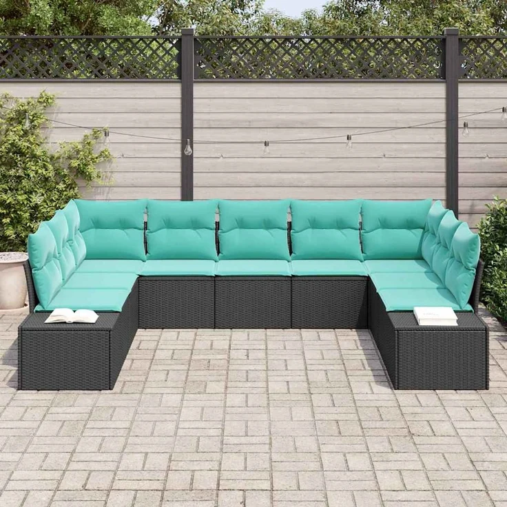 vidaXL Gartensofa-set 9 stk. 8-Sitzer Schwarz und Türkis 3355895 – Bild 3