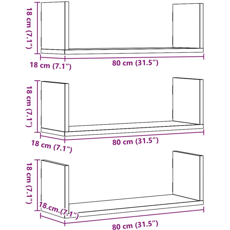 vidaXL Wandregale 3 Stk. Artisan-Eiche 80x18x18 cm Holzwerkstoff 853298 – Bild 10