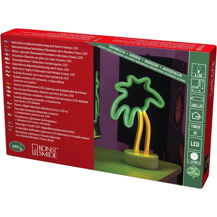 KONSTSMIDE No. 3072-900 LED Schlauchsilhouette Palme mit 6h Timer batteriebetrieben
