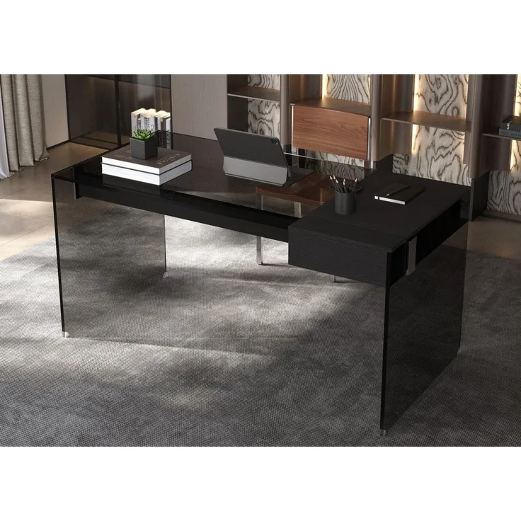 oleyluckidea Schreibtisch Schreibtisch mit Schubladen aus Sicherheitsglas stoßfest Schwarz (Set, ein Tisch), Breite 135 cm