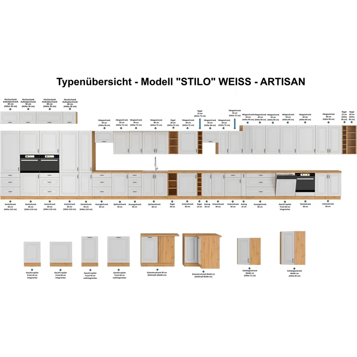 Frontblende für integrierten Geschirrspüler 45 cm Stilo Weiß + Eiche Artisan – Bild 2