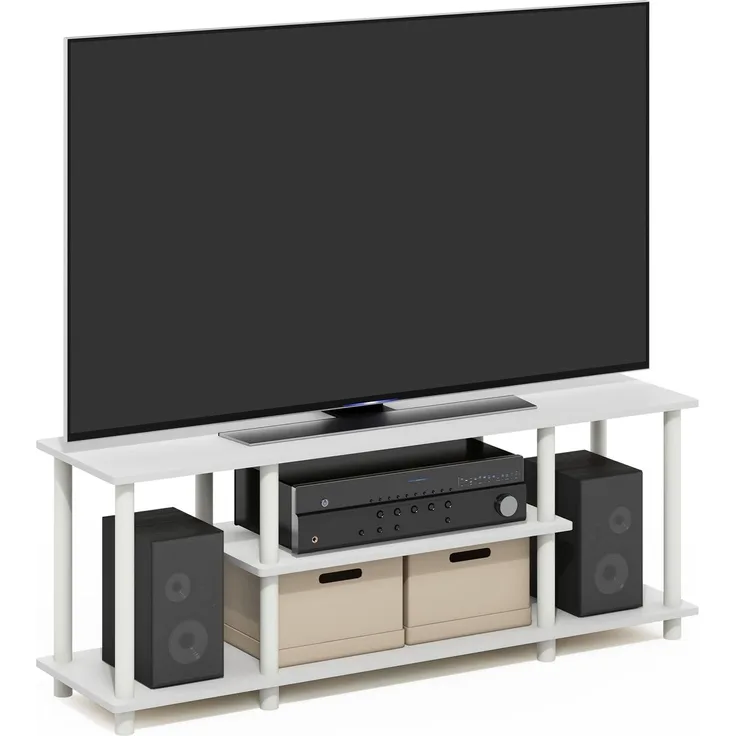 Furinno Turn-N-Tube No Tools 3D 3-stufiger Entertainment-TV-Ständer, 29.7 (D) x 111.3 (W) x 41.1 (H) cm, Weiß/Weiß