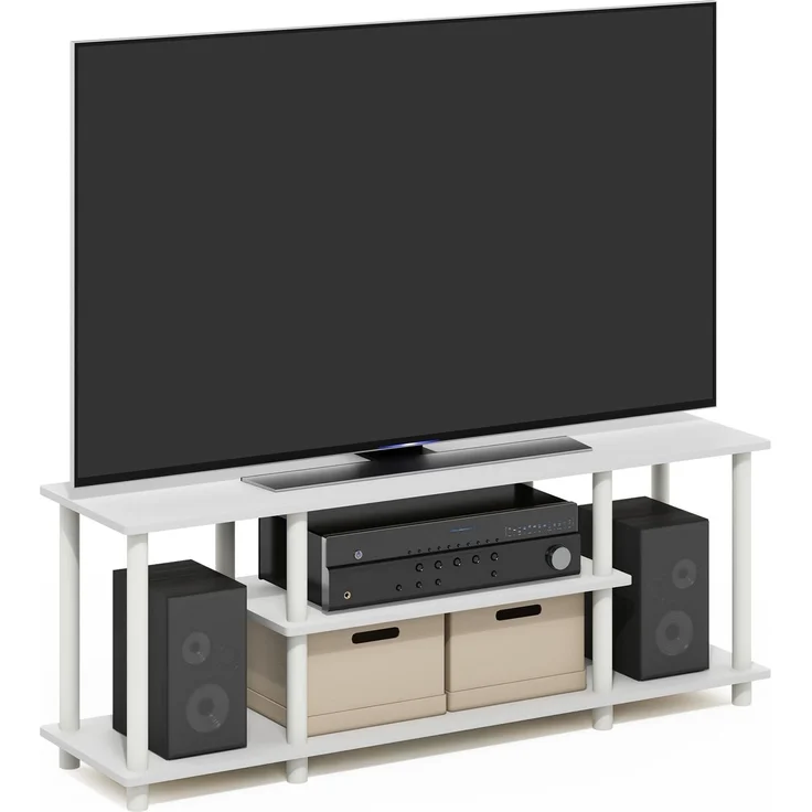 Furinno Turn-N-Tube No Tools 3D 3-stufiger Entertainment-TV-Ständer, 29.7 (D) x 111.3 (W) x 41.1 (H) cm, Weiß/Weiß