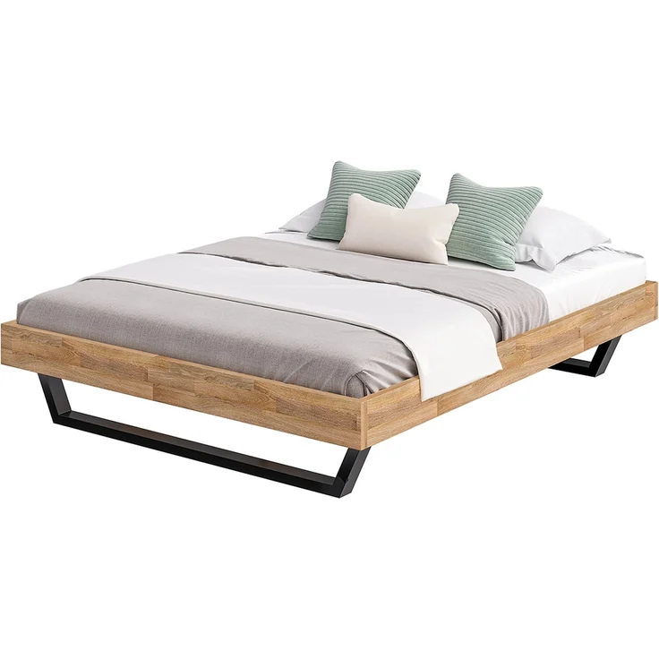 skølm 'Alver' Bett 160x200 cm, Bettgestell, natur geölt, Massivholzbett aus Eiche mit Metallkufen, Doppelbett ohne Bettkopf – Bild 9
