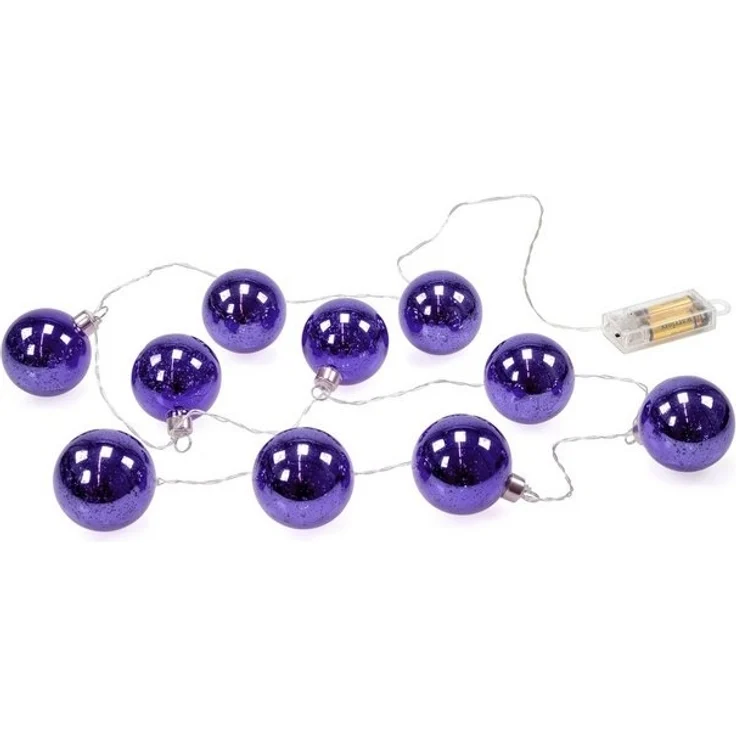 kamelshopping LED-Lichterkette LED Lichterkette mit 10 beleuchteten Weihnachtskugeln, Kugeln aus Glas mit Muster, ca. 180 cm lang – Bild 3