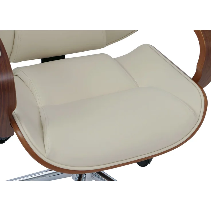 Bürostuhl HWC-O83, Drehstuhl Chefsessel, Kunstleder (280g/m²) Bugholz FSC®-zertifiziert Walnuss-Optik ~ creme – Bild 8