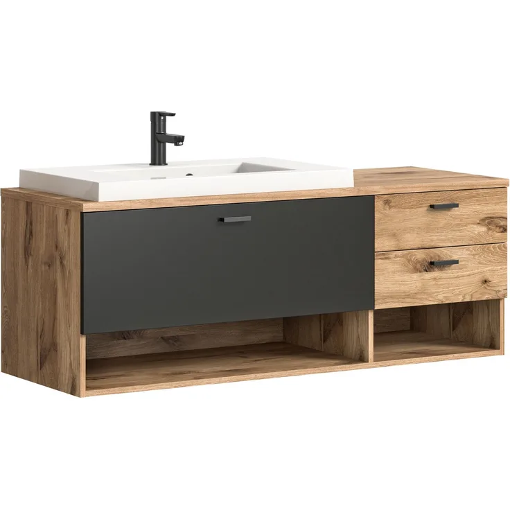 Waschtisch inkl. Waschbecken Grado - Nox Oak / Grau Matt
