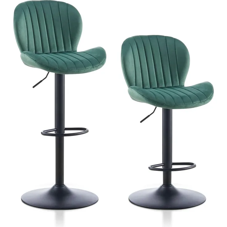 TUKAILAI Barhocker 2er Set aus Samt, Barstuhl Höhenverstellbar，360°Drehbar, Hocker mit lehne,fußstütze,metallrahmen, Gepolsterter Küchenhocker Tresenhocker, Bar Chair für Küche Bars, Grün