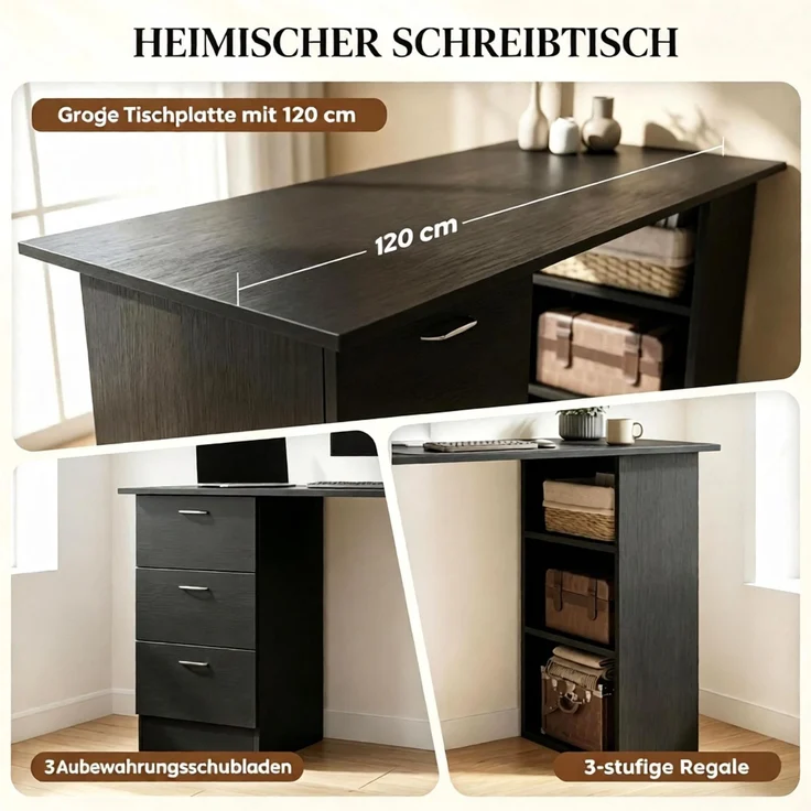 Computer Schreibtisch,Funktionales Büro Schreibtisch,Schlafzimmertisch,Spieltisch(nur mit Spieltisch)--Schwarz--120x49x72cm--YOUDENOVA – Bild 6