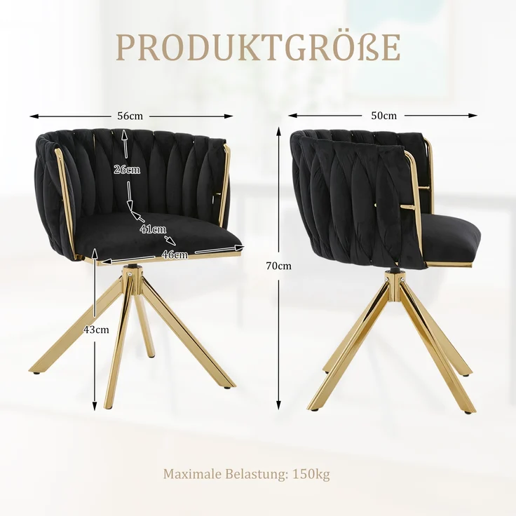 LVHOM Esszimmerstuhl 2er-Set, 180° drehbar mit runden Rückenlehne, Wohnzimmerstuhl aus Samt, bis 150 kg, für Homeoffice – Bild 2