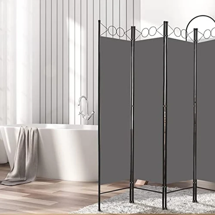 Todeco Raumteiler für den Innenbereich, 4 Paneele, Raumteiler, faltbar, Sichtschutz für Schlafzimmer, Haus, Balkon, 160 x 180 cm, Grau – Bild 4