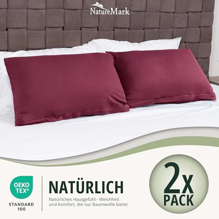 NatureMark 2er Pack Jersey Kissenbezug Kissenhülle Kissenbezüge Seitenschläferkissen Nackenkissen viele Größen und Farben ÖKO-TEX (40x60 cm (Nackenkissen geeignet), Bordeaux rot) – Bild 7