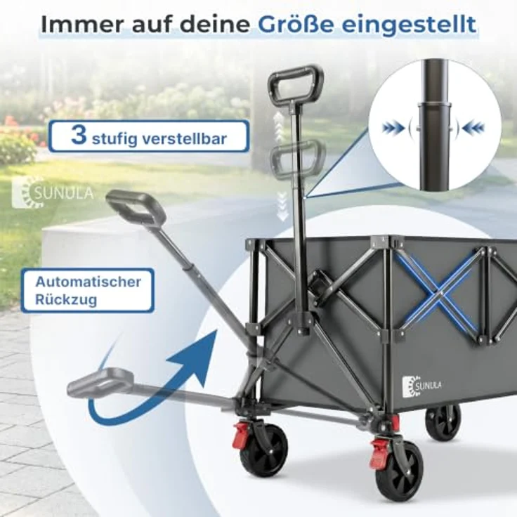 SUNULA Bollerwagen Faltbar Transportwagen, grau, 120 L / 80 KG Klappbar, 4-seitig zusammenfaltbar für Sport, Garten, Einkaufen, Camping – Bild 6