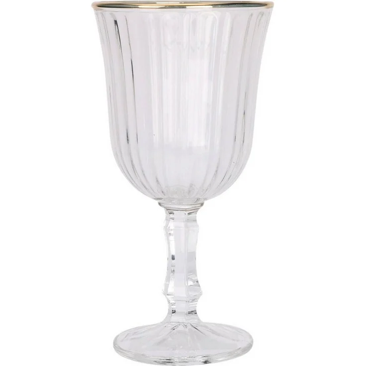 Excellent Houseware Weinglas Gestreiftes Weinglas mit goldenem Rand, 240 ml, Glas, mit goldenem Rand