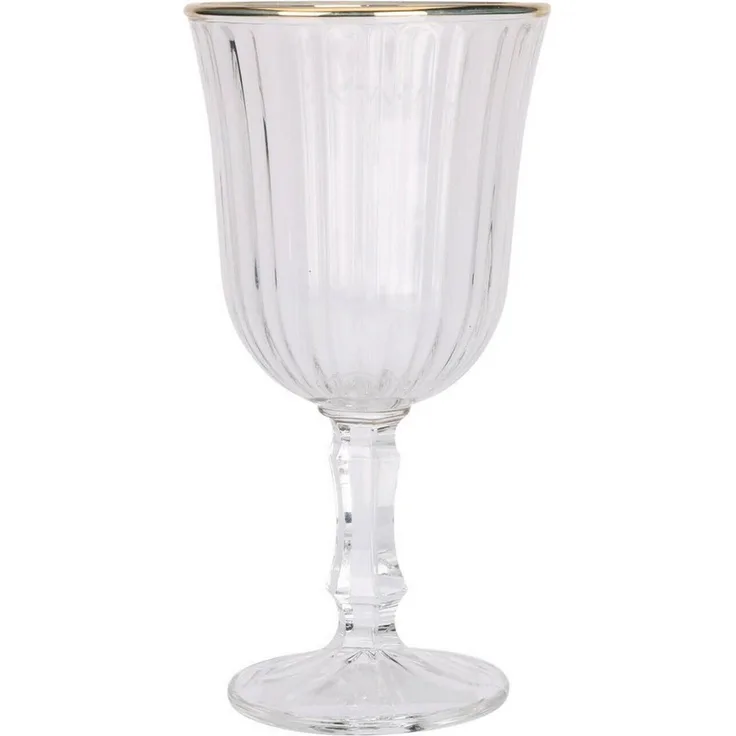 Excellent Houseware Weinglas Gestreiftes Weinglas mit goldenem Rand, 240 ml, Glas, mit goldenem Rand