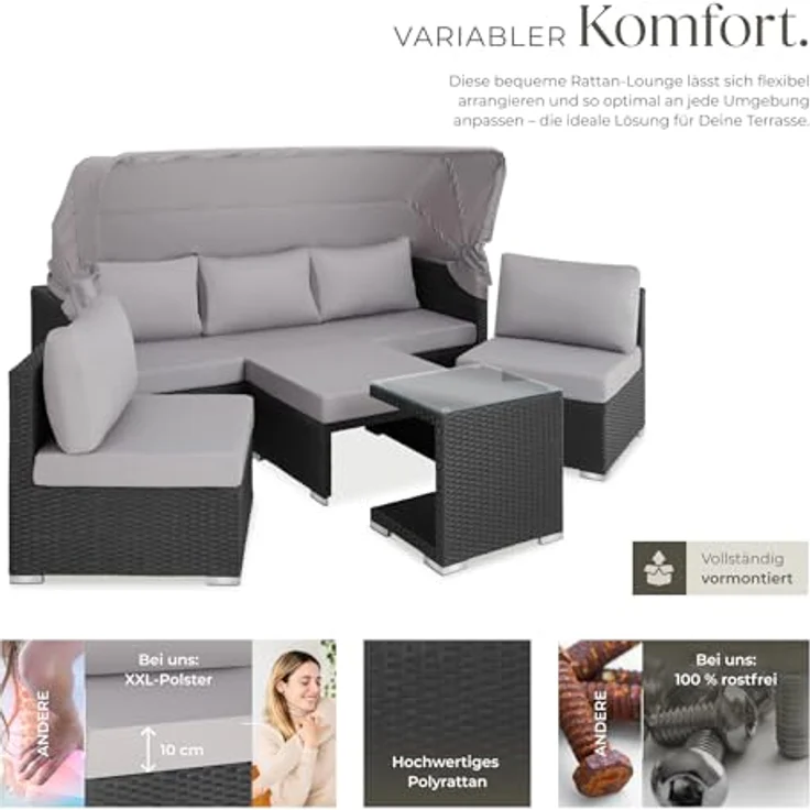 tectake Loungeset Rattan Lounge, (Set, 7-tlg), mit Aluminiumgestell – Bild 4