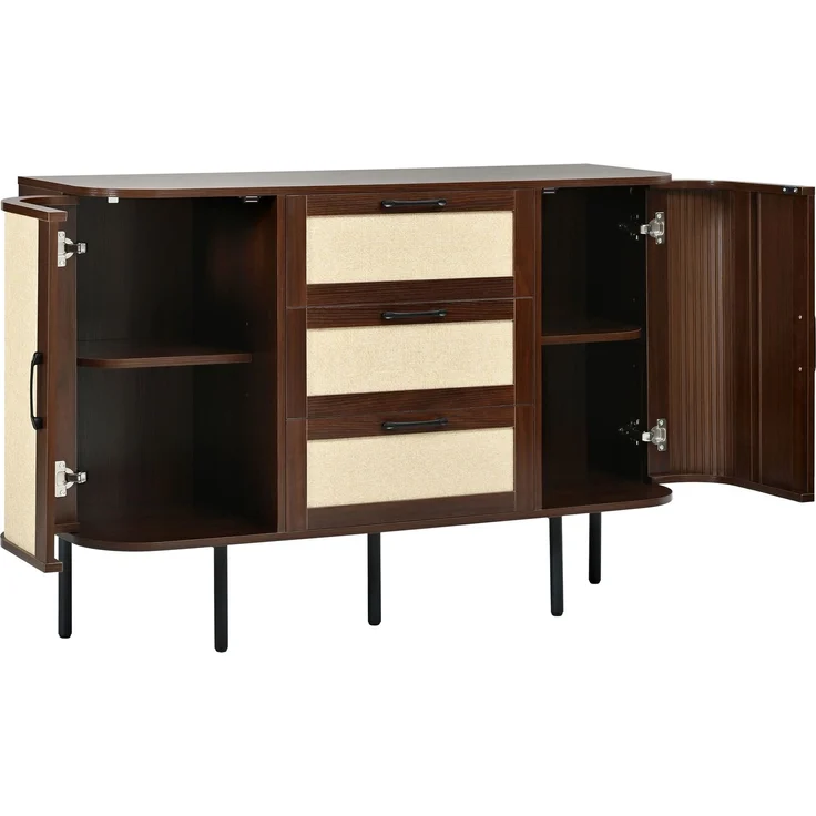 ZUBALIYA Wohnwand Set TV-Lowboard & Sideboard mit Geflechtfront / MDF-Korpus, MDF-Korpus, 120.00 x 40.00 x 82.00 cm, fürs Wohnzimmer, mit Schubladen, mit Stauraum, Samt, Walnuss – Bild 16