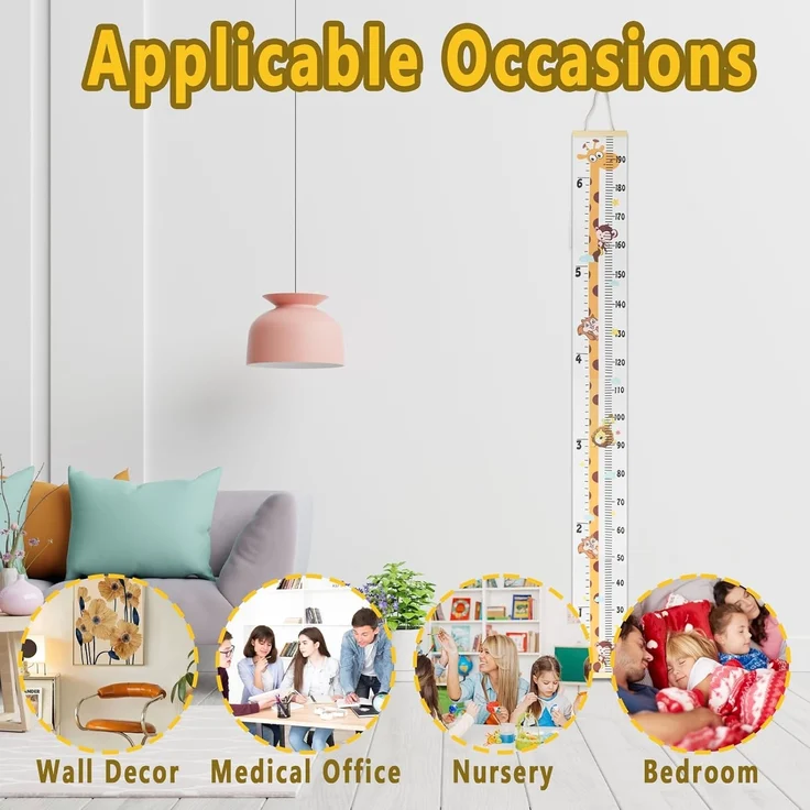 Surplex Messlatte Kinder Wachstum Messlatte Aufrollbare Wandbehang Höhenmesser Abnehmbare Leinwand Messleite Lineal für Baby Kinderzimmer Schlafzimmer Wanddekoration Outivity Holz Giraffe – Bild 4